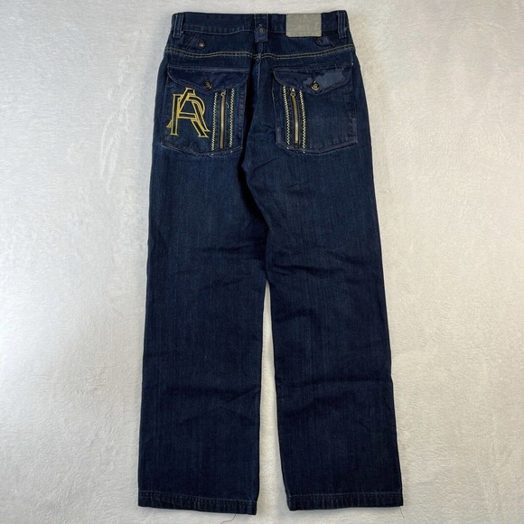 Vintage Y2K Red Ape Baggy Jeans 30x30 Dark Blue Grunge Gothic Cyber Embroidered - Picture 1 of 14